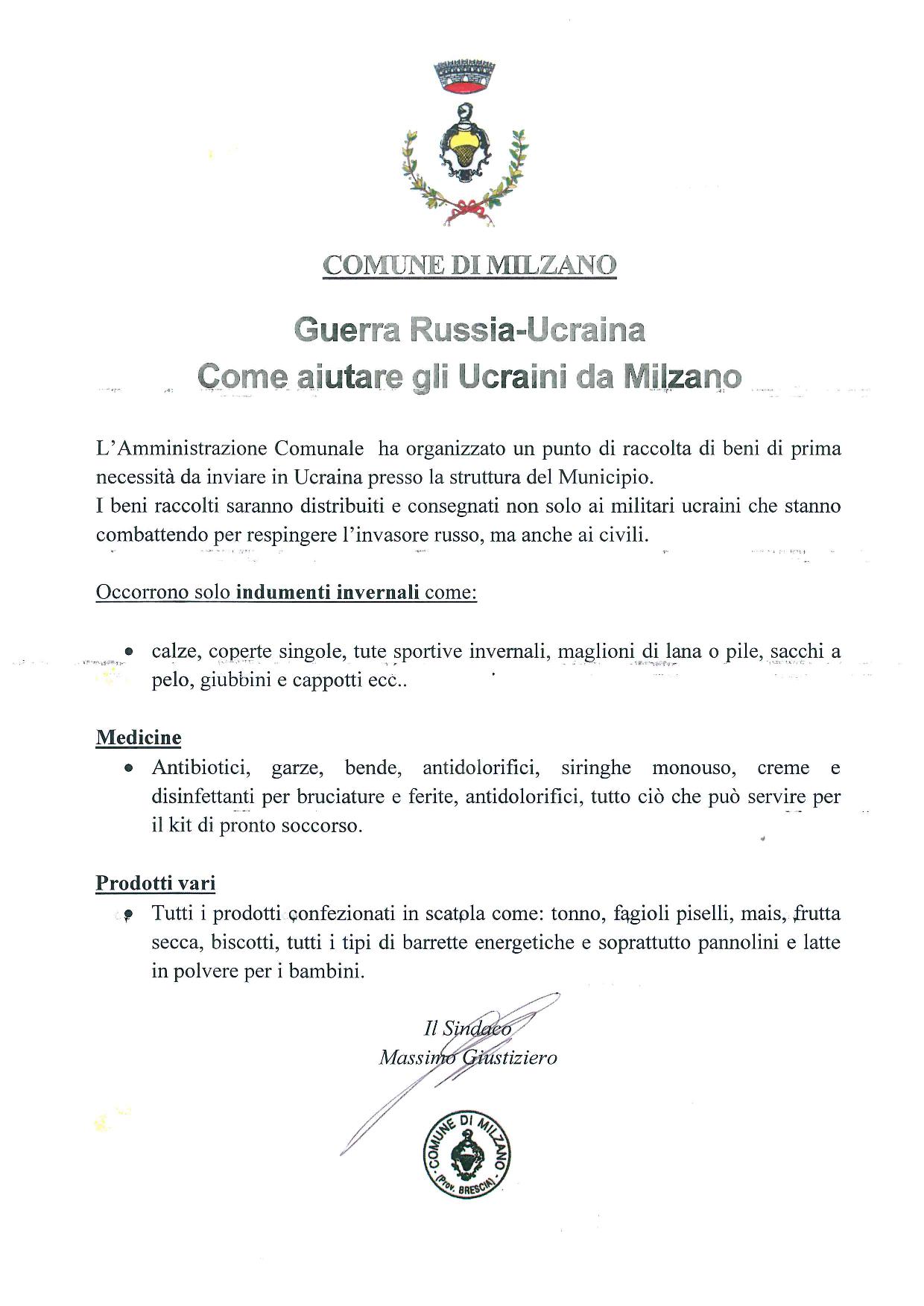 Sostegno all'ucraina  - aggiornamento al 09.03.2022