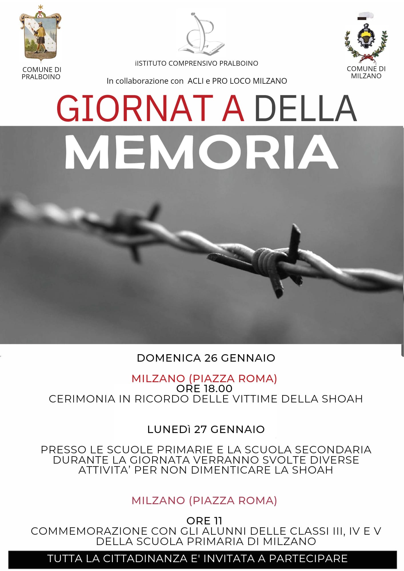 Manifestazioni Giornata della Memoria 