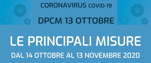Covid-19: dpcm del 13 ottobre 2020 (in vigore dal 14 ottobre 2020)
