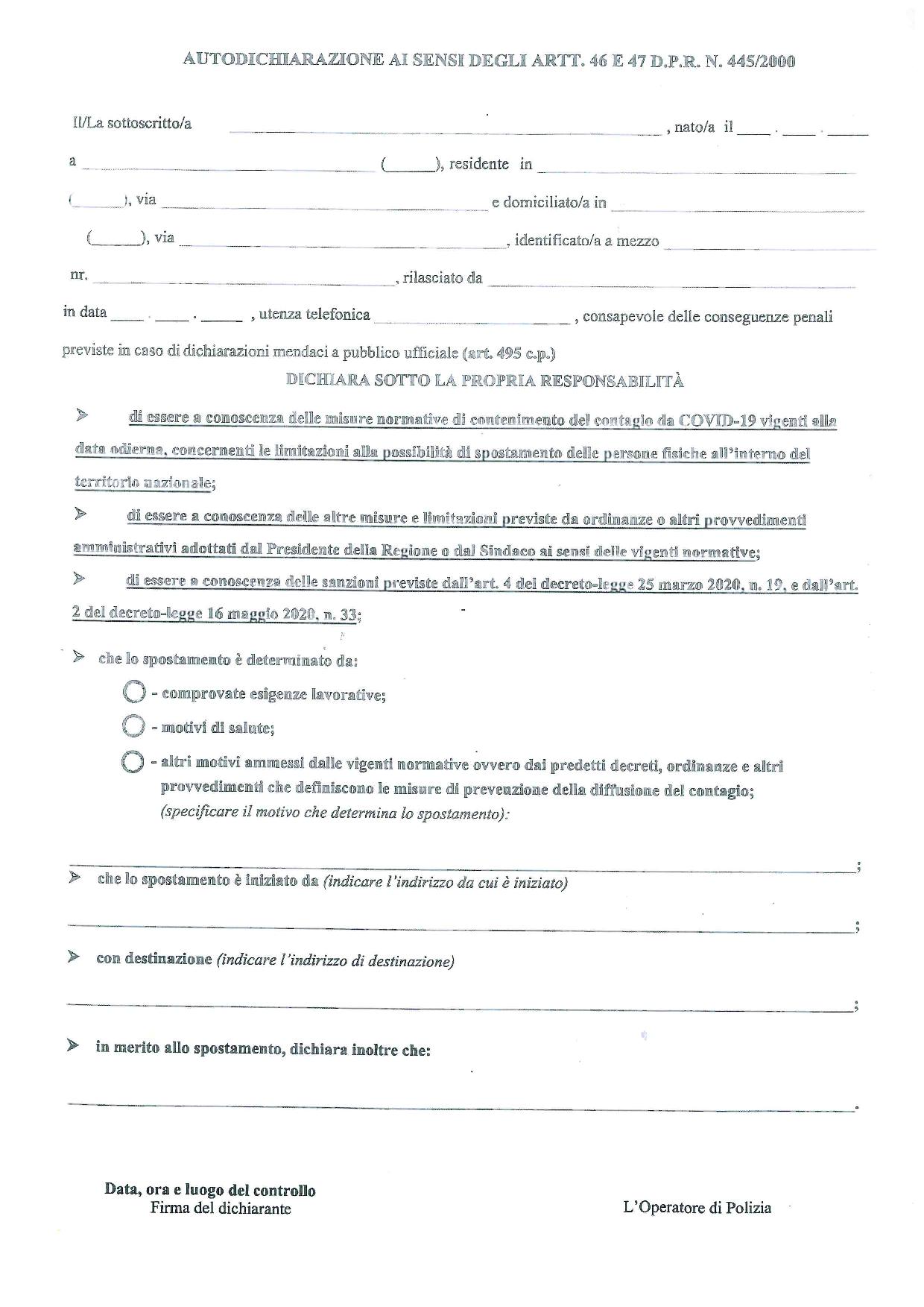#emergenza coronavirus# aggiornamento modello autocertificazione -